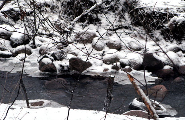 longinojan varressa kivet ovat lumen peitossa